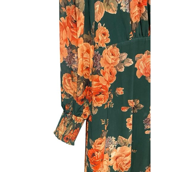 BALTIC BORN LUCIANA GREEN FLORAL HIGH NECK SHEER SLEEVE MAXI DRESS SZ XL - Picture 6 of 11